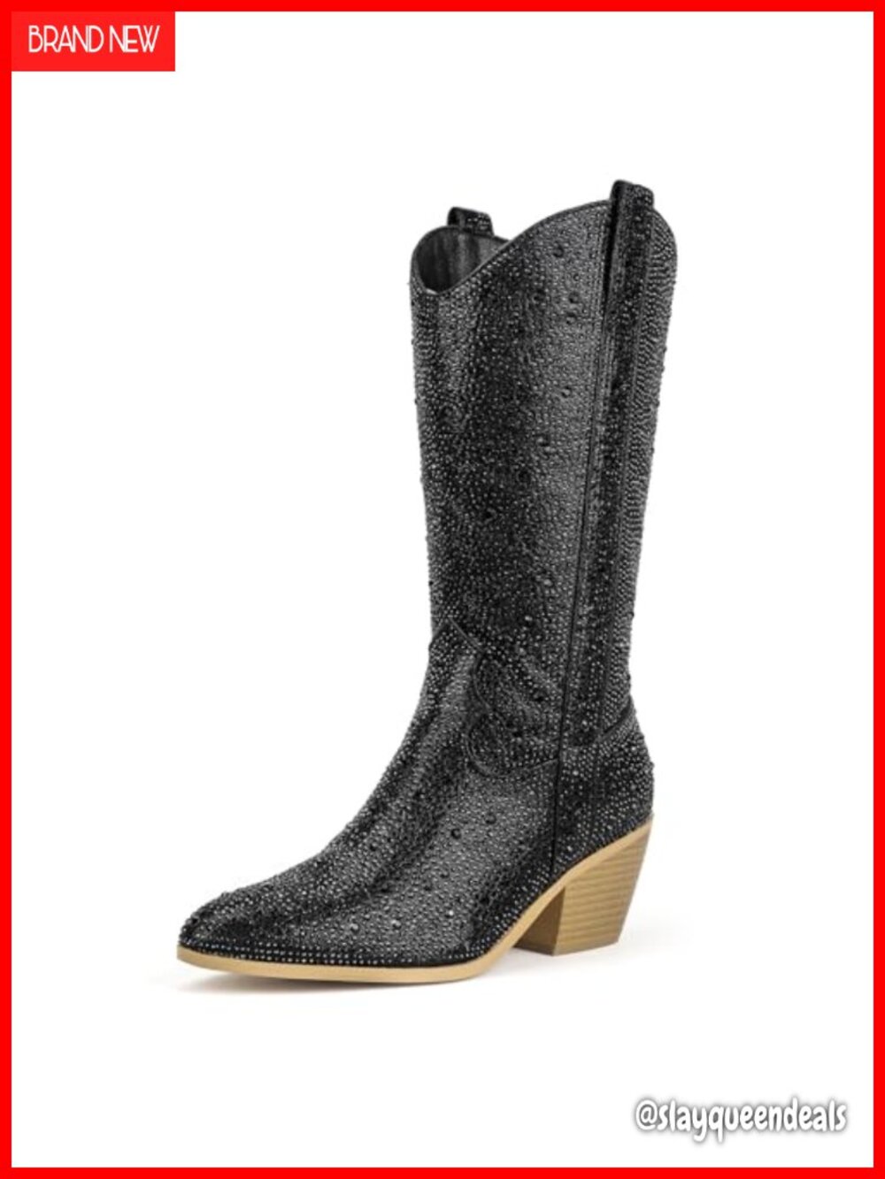 Rhinestone Mid Calf Western Cowgirl Boots Pointed Toe